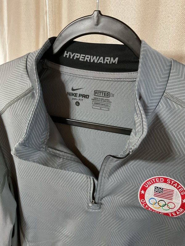Nike Pro Hyperwarm Men's L Gray Fitted 1/4 Zip Mock Neck USA Olympic Team gallery
