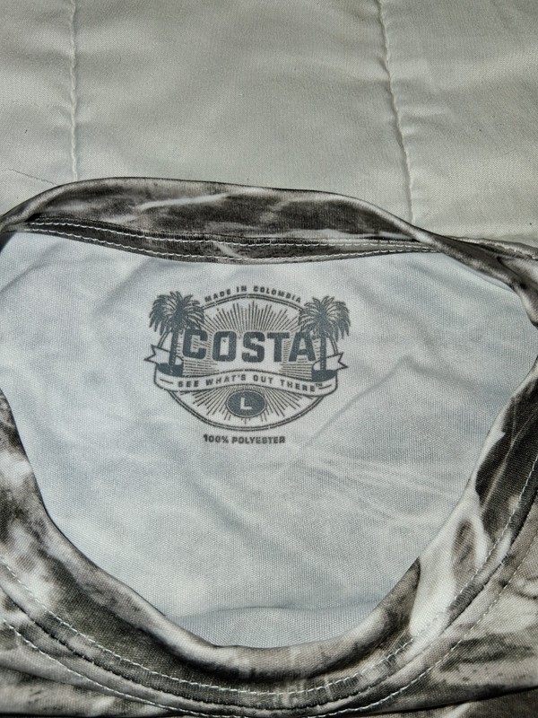 Costa Men's L Fishing Shirt Long Sleeve Gray & White Dry Fit Performance UPF 50+ gallery