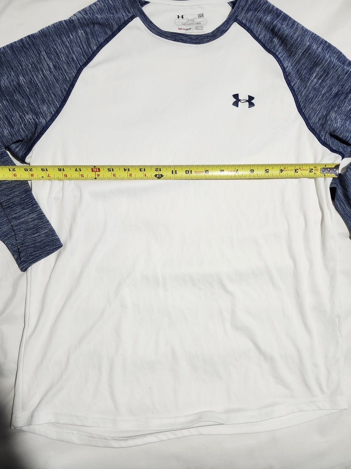 Men’s Under Armour Long Sleeve Grey Blue Two Tone Shirt Fitted Long Sleeve Large gallery
