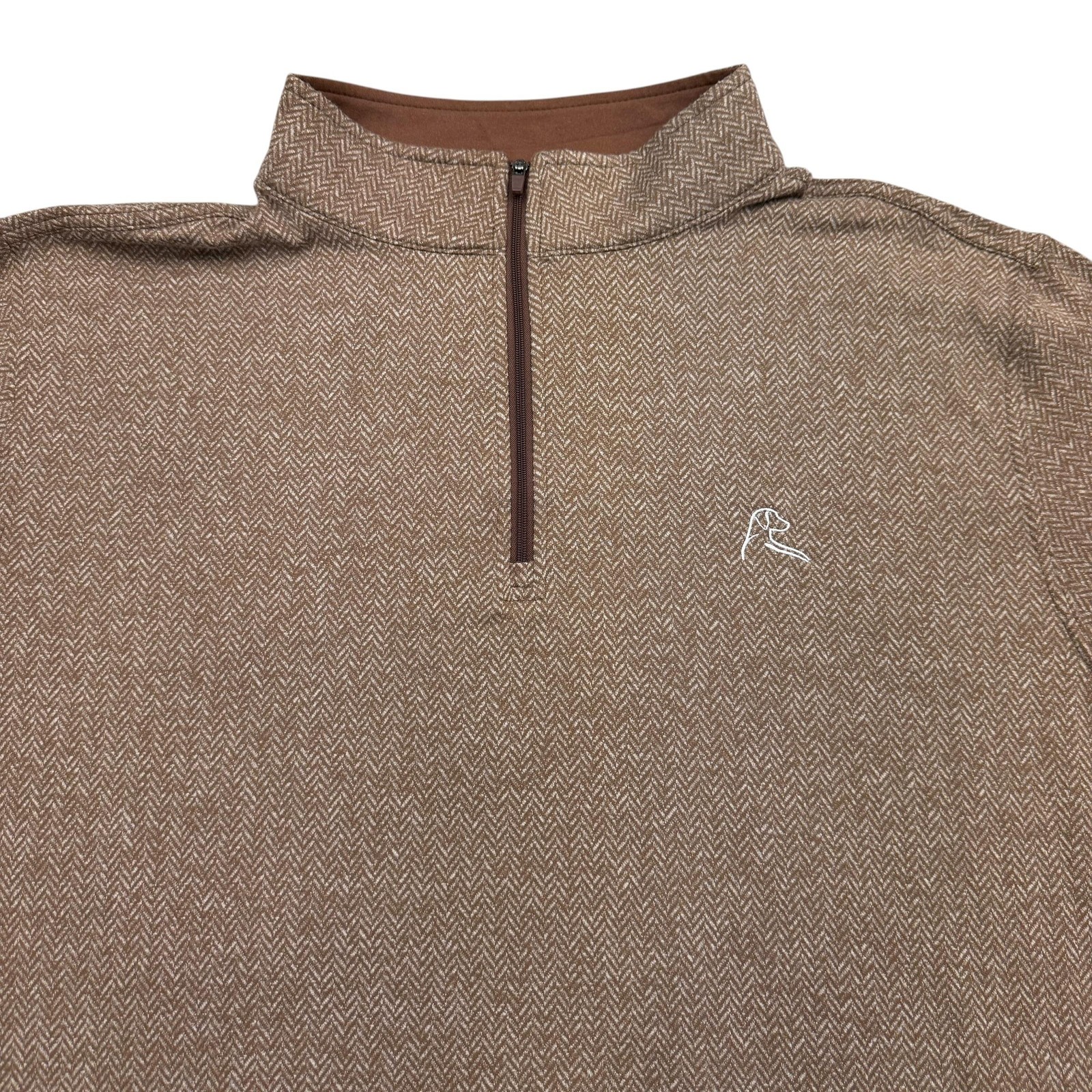 Rhoback Pullover Mens XL Brown 1/4 Zip Mock Neck Herringbone Stretch Golf gallery