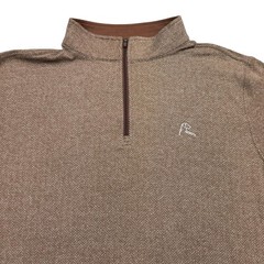 Rhoback Pullover Mens XL Brown 1/4 Zip Mock Neck Herringbone Stretch Golf
