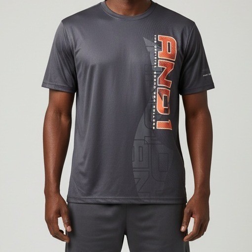 AND1 Mens Basketball Performance Graphic T-Shirt Charcoal Gray Orange Large gallery