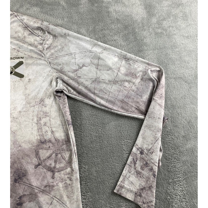 FloGrown Mens Nautical Map Performance Fishing Shirt Long Sleeve Grey Medium gallery