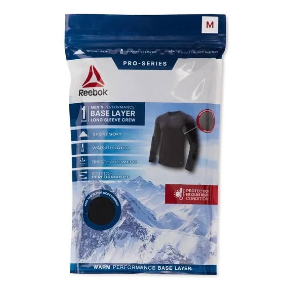 Reebok Mens Black Performance Base Layer Long Sleeve Crew Neck Shirt Medium gallery