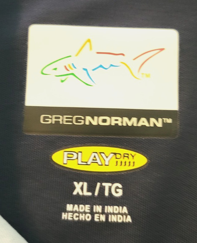 Greg Norman Polo Shirt Mens XL Blue All Over Print Sharks Short Sleeve Play Dry gallery