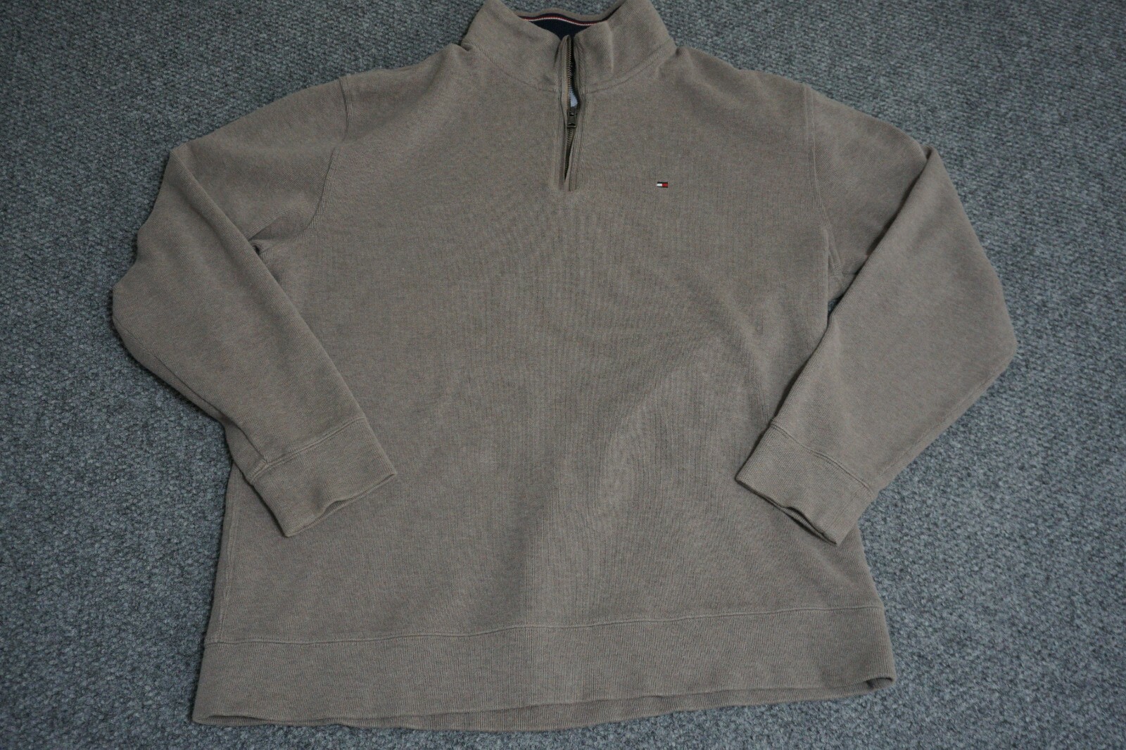Tommy Hilfiger Men's Size 2XL 1/4 Zip Pullover Beige Shirt Sweatshirt 100%Cotton gallery
