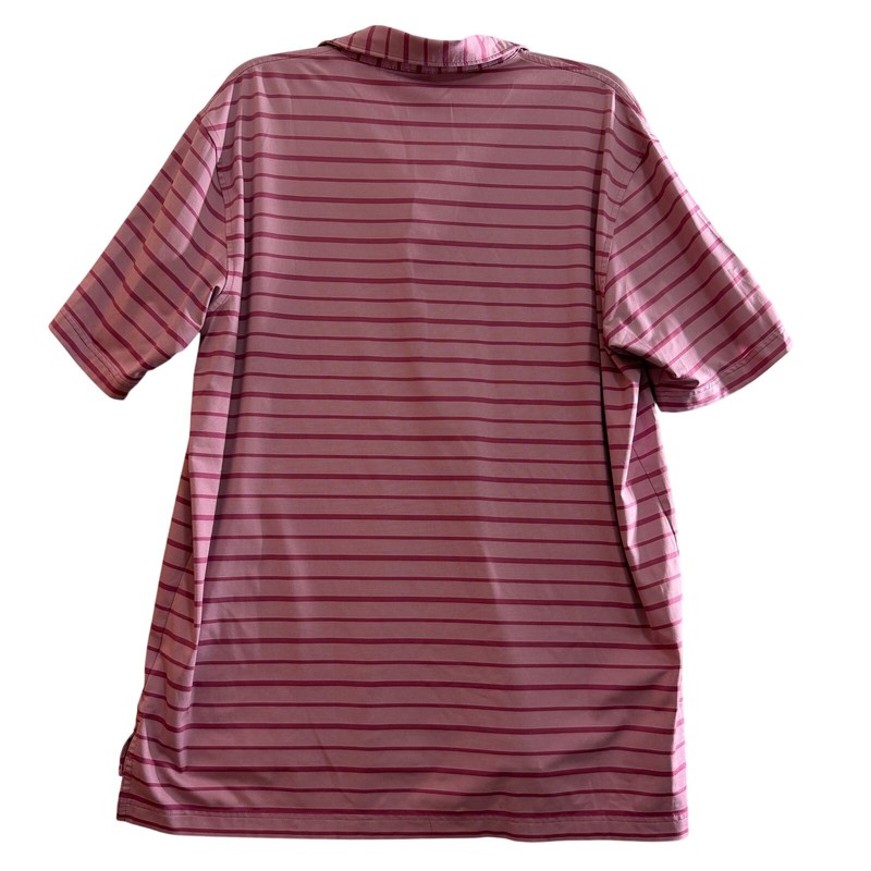 Peter Millar Pink Striped Performance Polo Shirt Men's Large Golf Stretch gallery