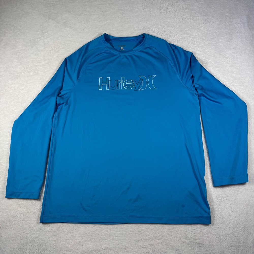Hurley Rash Guard Mens Large Blue Excellent Long Sleeve Graphic Sun Shirt