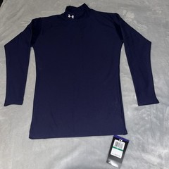 Under Armour Mock Neck Shirt Mens Large Navy Blue ColdGear Fitted Athletic NEW