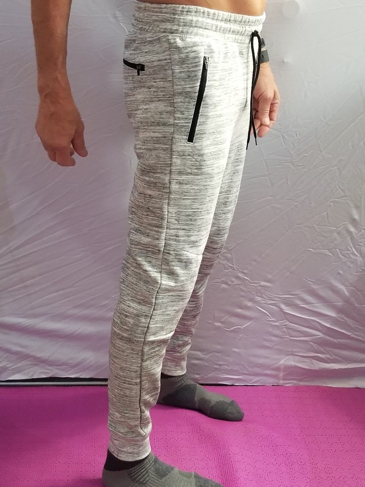 MEN'S BROOKLYN TECH FLEECE PANTS/Sweat pants BLACK WHITE MARBLE SZ MED SLIM gallery