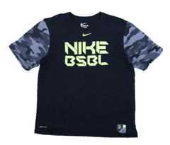 Nike BSBL Mens Black Gray Camo Dri-Fit Athletic Cut Short Sleeve T-Shirt L