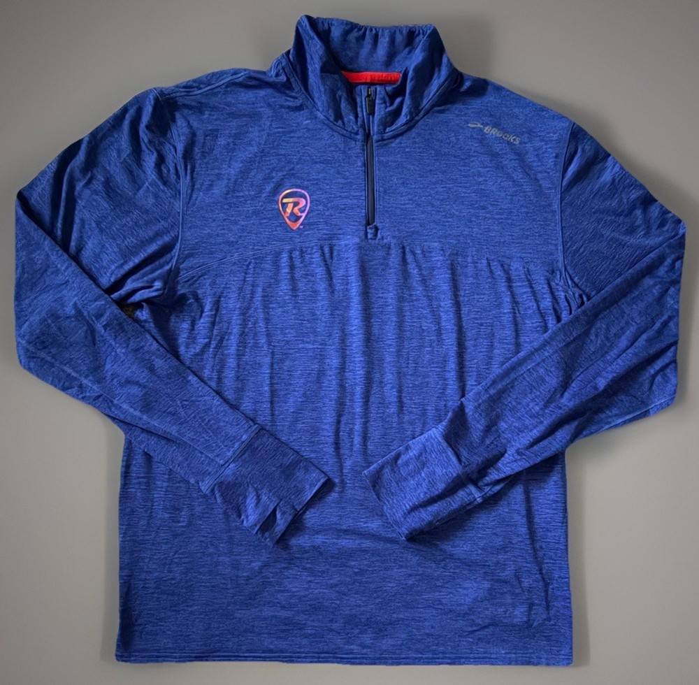 Brooks Running Road Runner Sports Long Sleeve 1/4 Zip Shirt Logo Blue Large JBHS