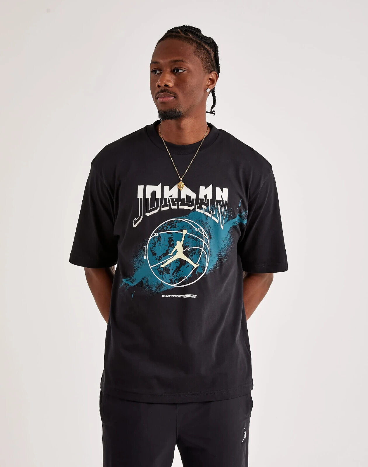 MENS JORDAN SPORT 85 TEE BLACK TEAL FB7445-010 Sz L gallery