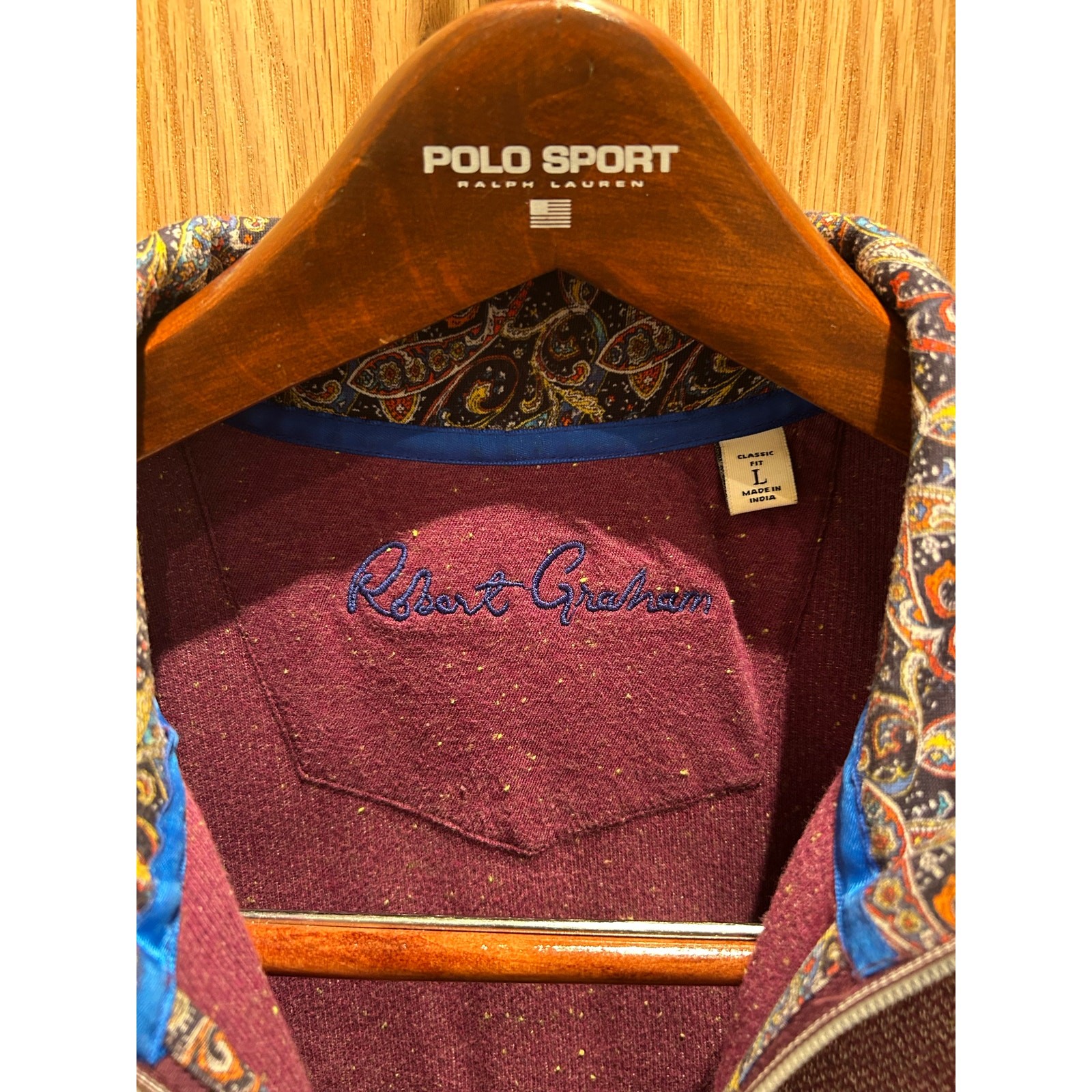 Robert Graham Greensboro Quarter-Zip Pullover Mauve Paisley Collar Men's Large gallery