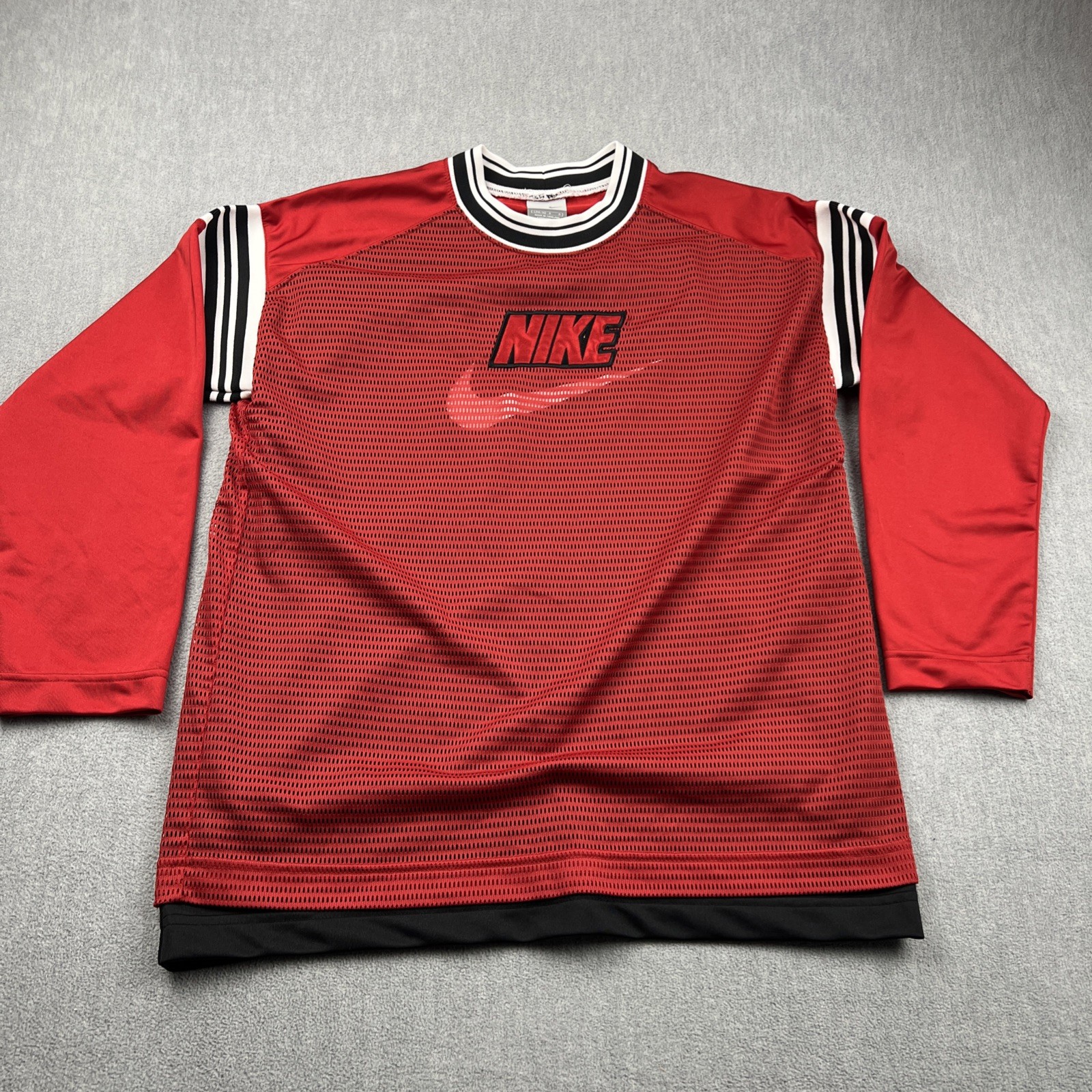 Vintage 90s Nike Goalkeeper Football Jersey Red & Black Layered Size L (14-16) gallery