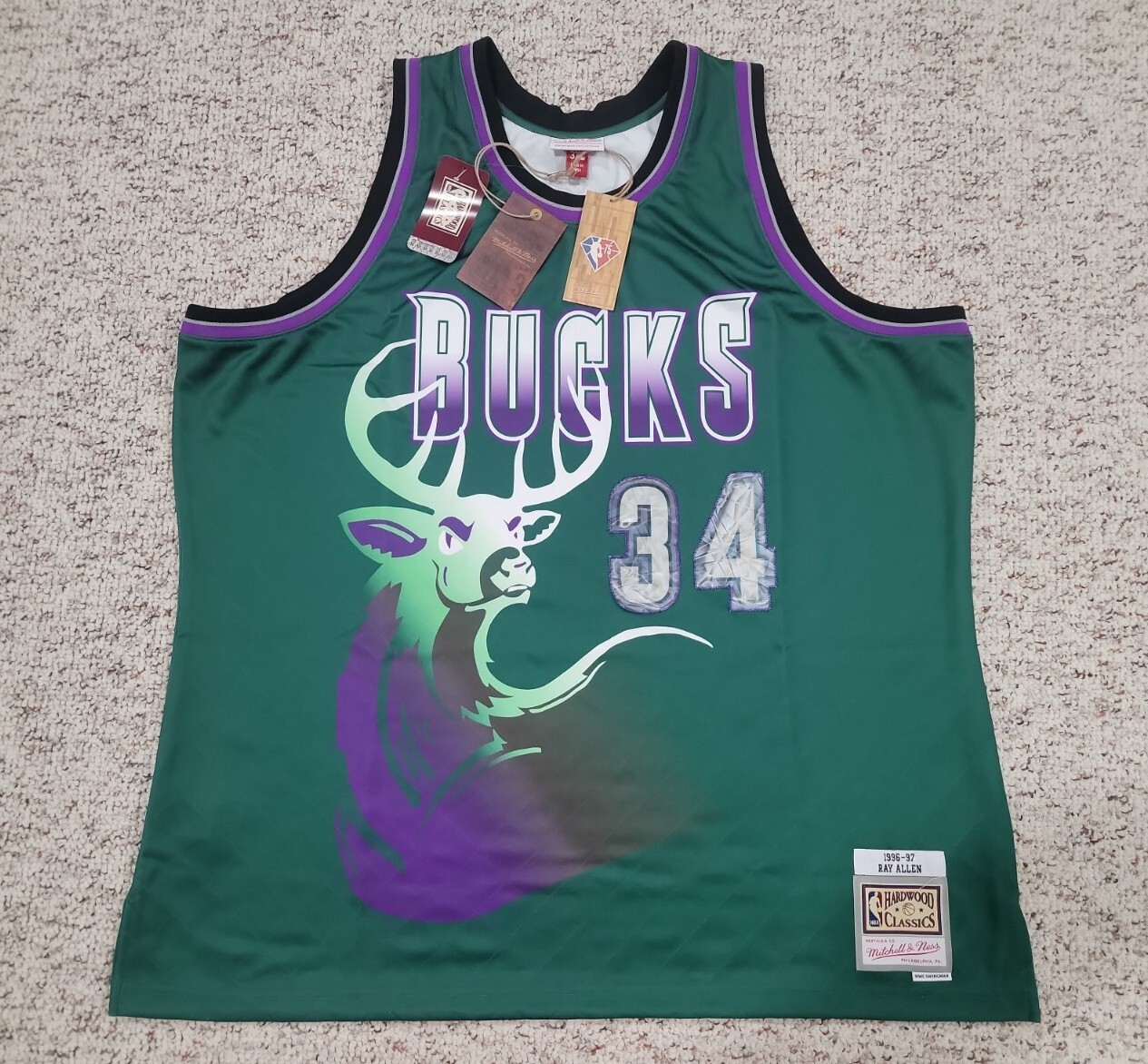 NBA Milwaukee Bucks Ray Allen Mitchell & Ness Jersey 75th Anniversary Size 3XL gallery