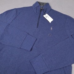 New Polo Ralph Lauren 1/4 Zip Pullover Mens Medium Blue Knit Sweater Mock Neck