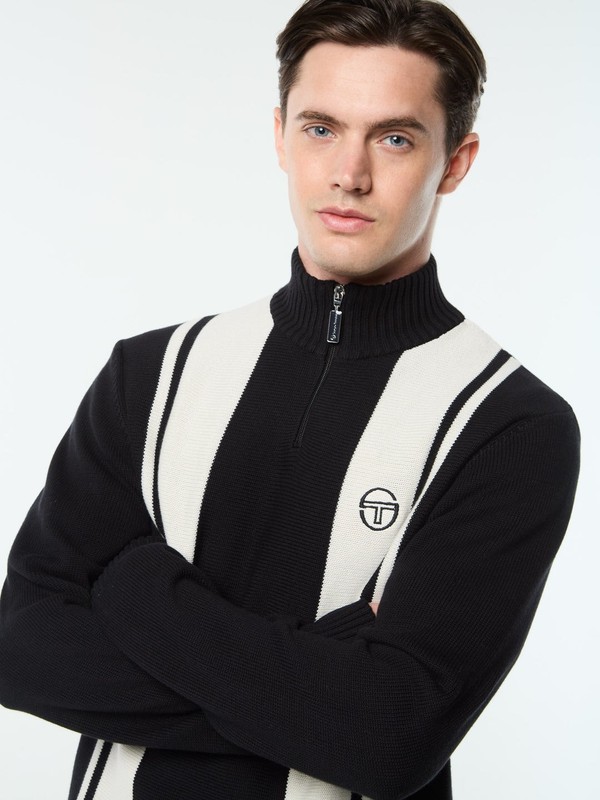Sergio Tacchini Young Line Zip Up Knit Jumper Polo Track Top Vintage Retro Black gallery