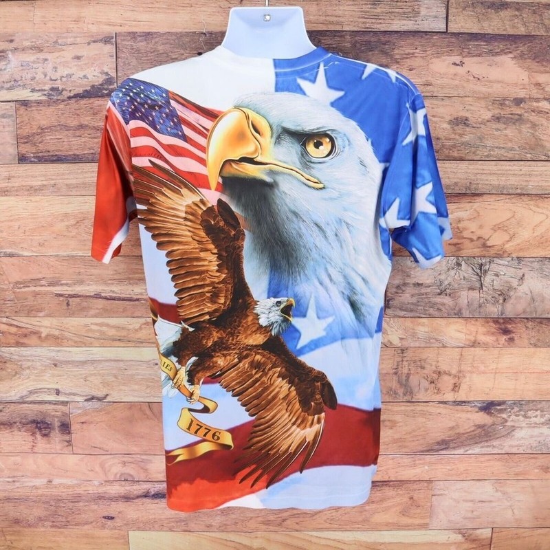 Eagle American Flag Patriotic Activewear Shirt Mens Sz M Red White Blue gallery