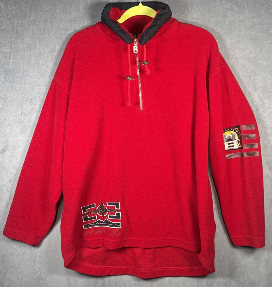 Vintage Bogner North-West Passage Fleece Pullover Red 1/4 Zip USA Made Men's XL