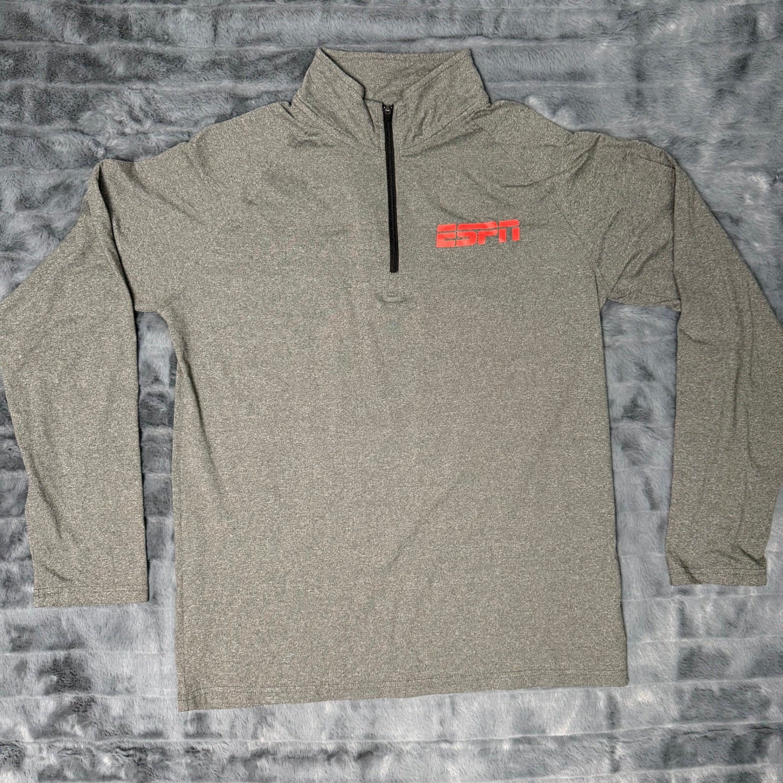 ESPN Mens Quarter Zip Pullover Shirt Heather Gray Red Logo Size S Small Active gallery