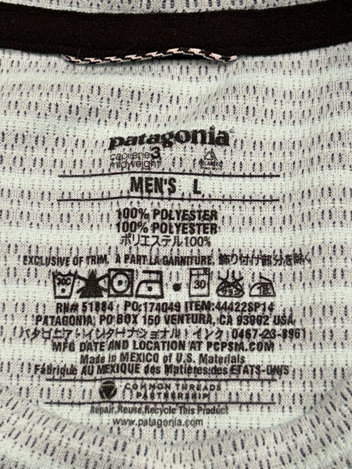 Patagonia Mens Capilene 3 Midweight Baselayer Blue Stripe Crew T Shirt Large gallery