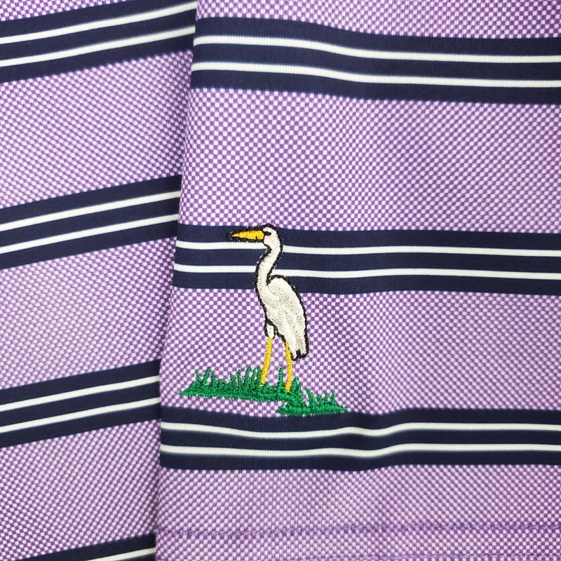 TURTLESON Size XL Mens Tour Performance Polo Shirt Lilac Black White Stripe Golf gallery