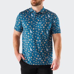 Waggle Men Bird Dog Polo T-Shirt – Teal Green M
