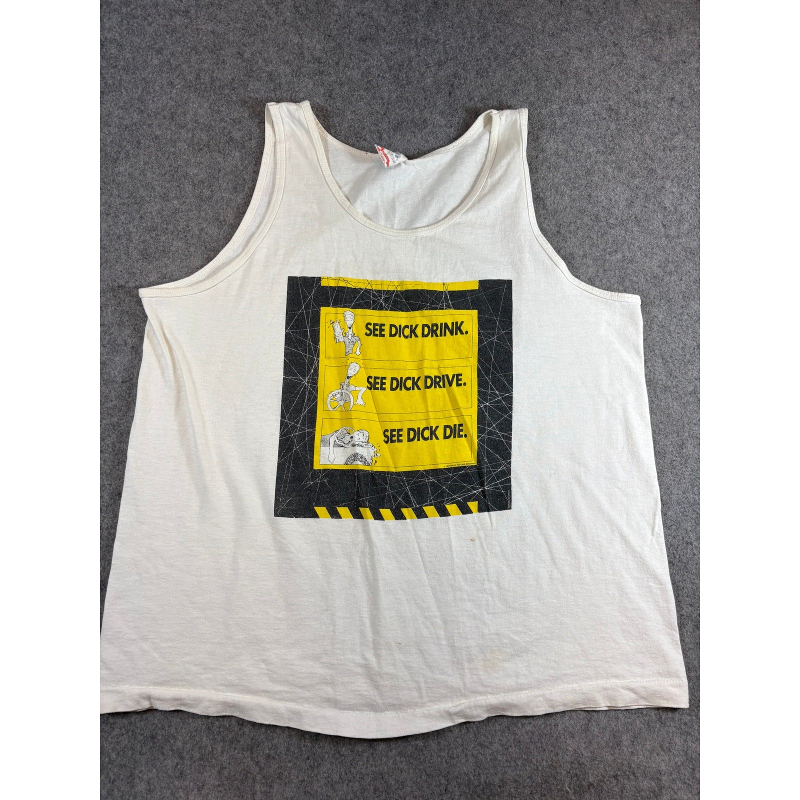 VINTAGE 80s Dont Be A Dick Muscle Tank Top Mens White USA Graphic Streetwear XL gallery