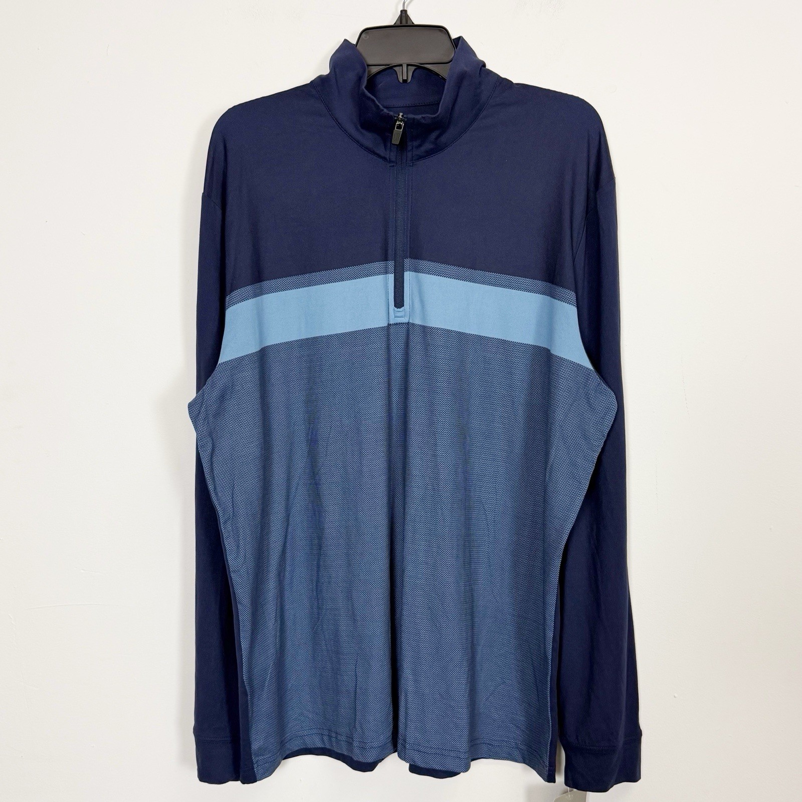 PGA Tour Pullover Quarter Zip Mens Large Navy Blue Stripe Shirt Long Sleeve NWT gallery