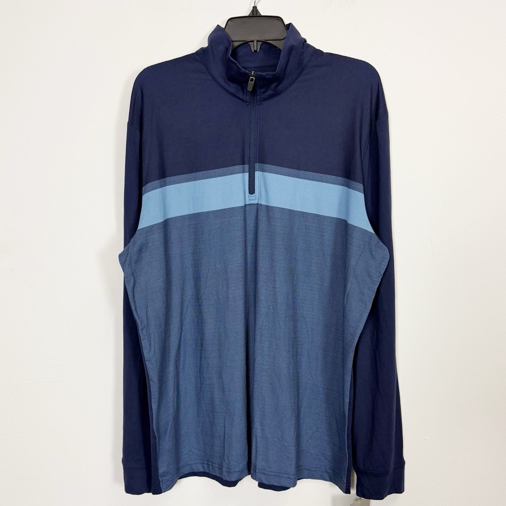PGA Tour Pullover Quarter Zip Mens Large Navy Blue Stripe Shirt Long Sleeve NWT