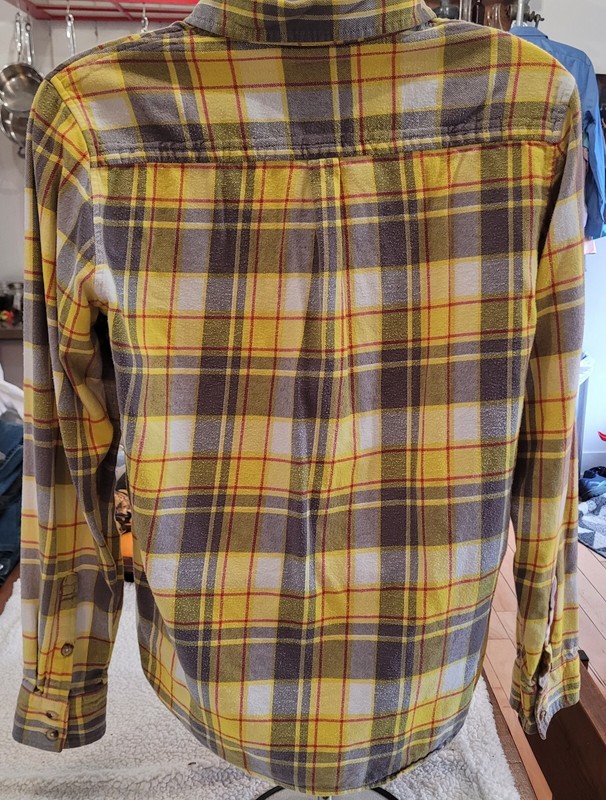 Burton Flannel, Men's Medium. Light, Yellow w/ Grey& Red Plaid. Long Sleeve. gallery