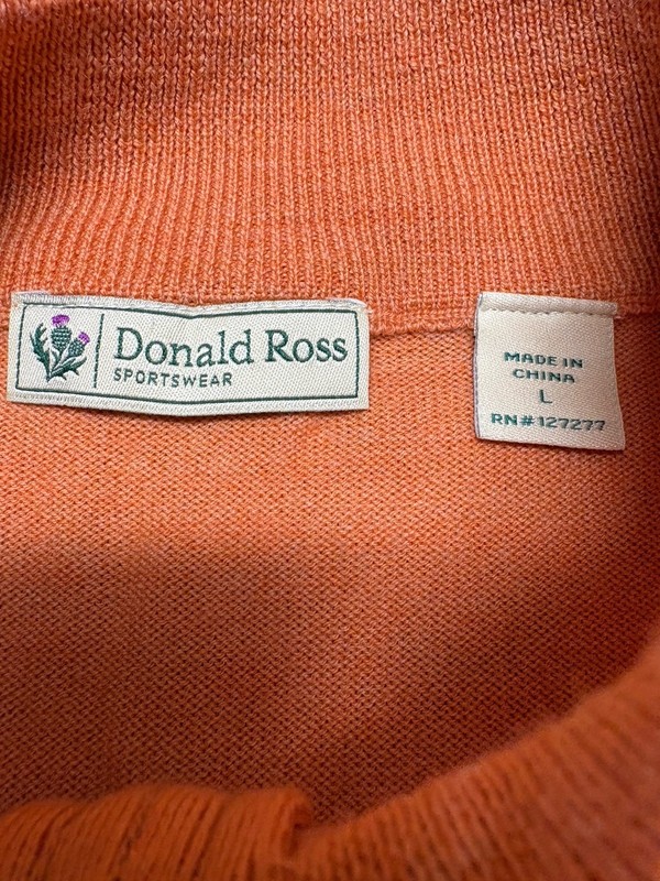 Donald Ross 1/4 Zip Pullover Mens Large Orange 100% Merino Wool Sand Creek gallery