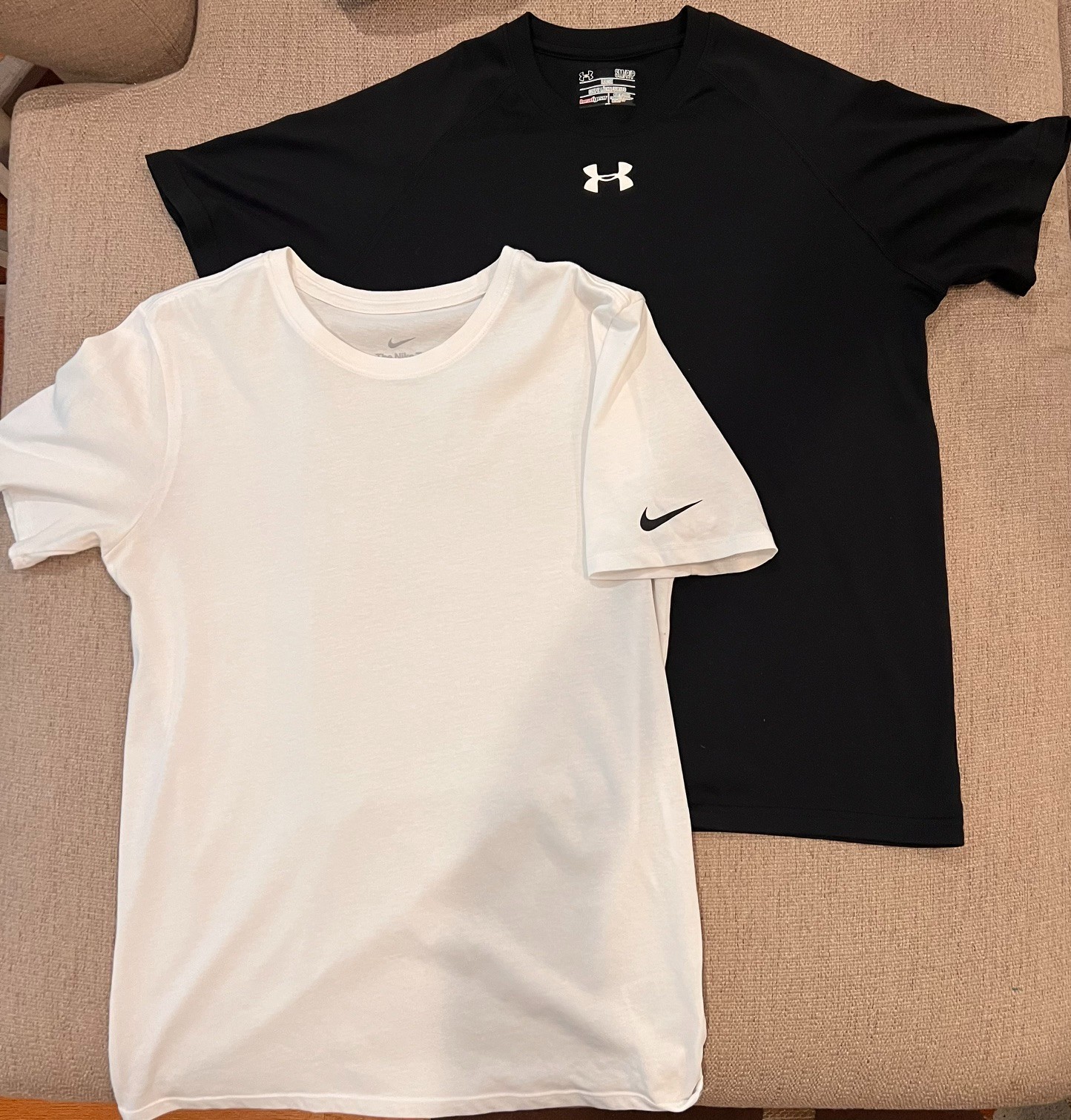 Men’s Small Athletic Shirts - white Nike, black Under Armour, size S gallery