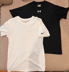 Men’s Small Athletic Shirts – white Nike, black Under Armour, size S