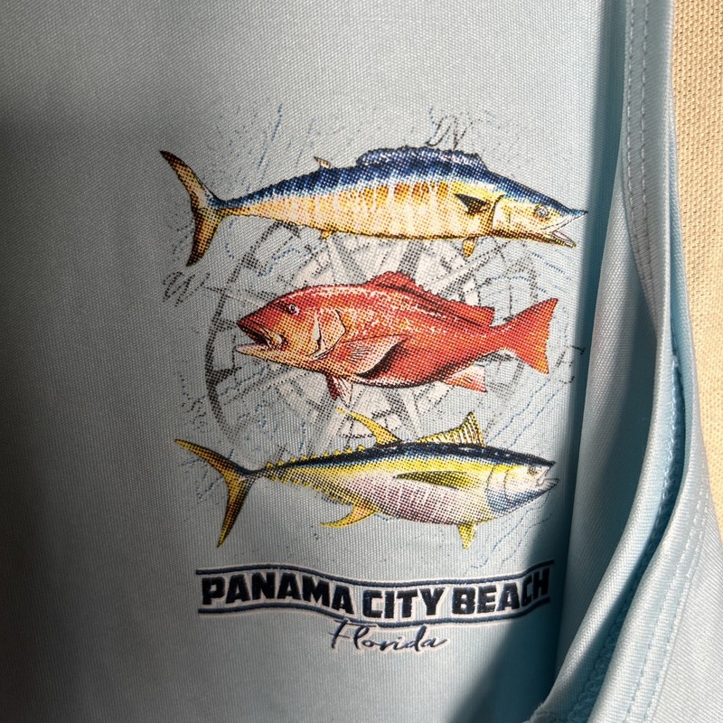 Alvin’s Island Surf Tank Top M SzL Blue W/fish Print Gym Panama City Beach FL gallery