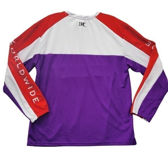 ETHIK Athletics Worldwide Long Sleeve T-Shirt Graphic White Purple Red Mens L gallery