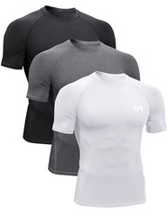 3X MEETYOO Men Compression Shirts Short Sleeve Sport Athletic Workout Base Layer