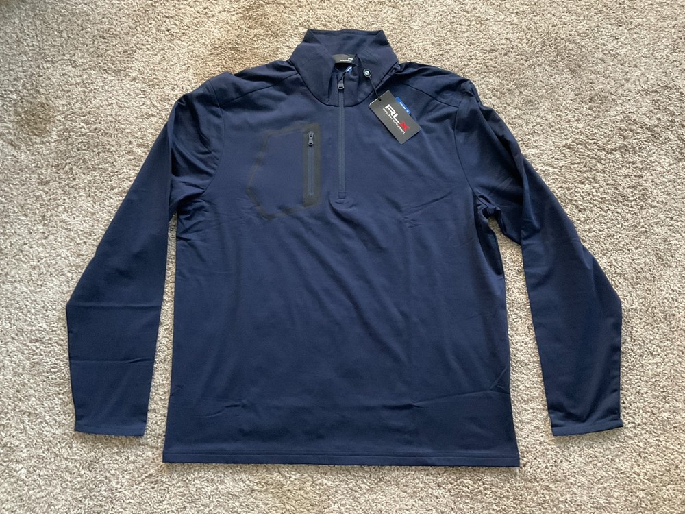 New RLX Ralph Lauren Performance 1/4 Quarter-Zip Golf Pullover Navy Blue Large L