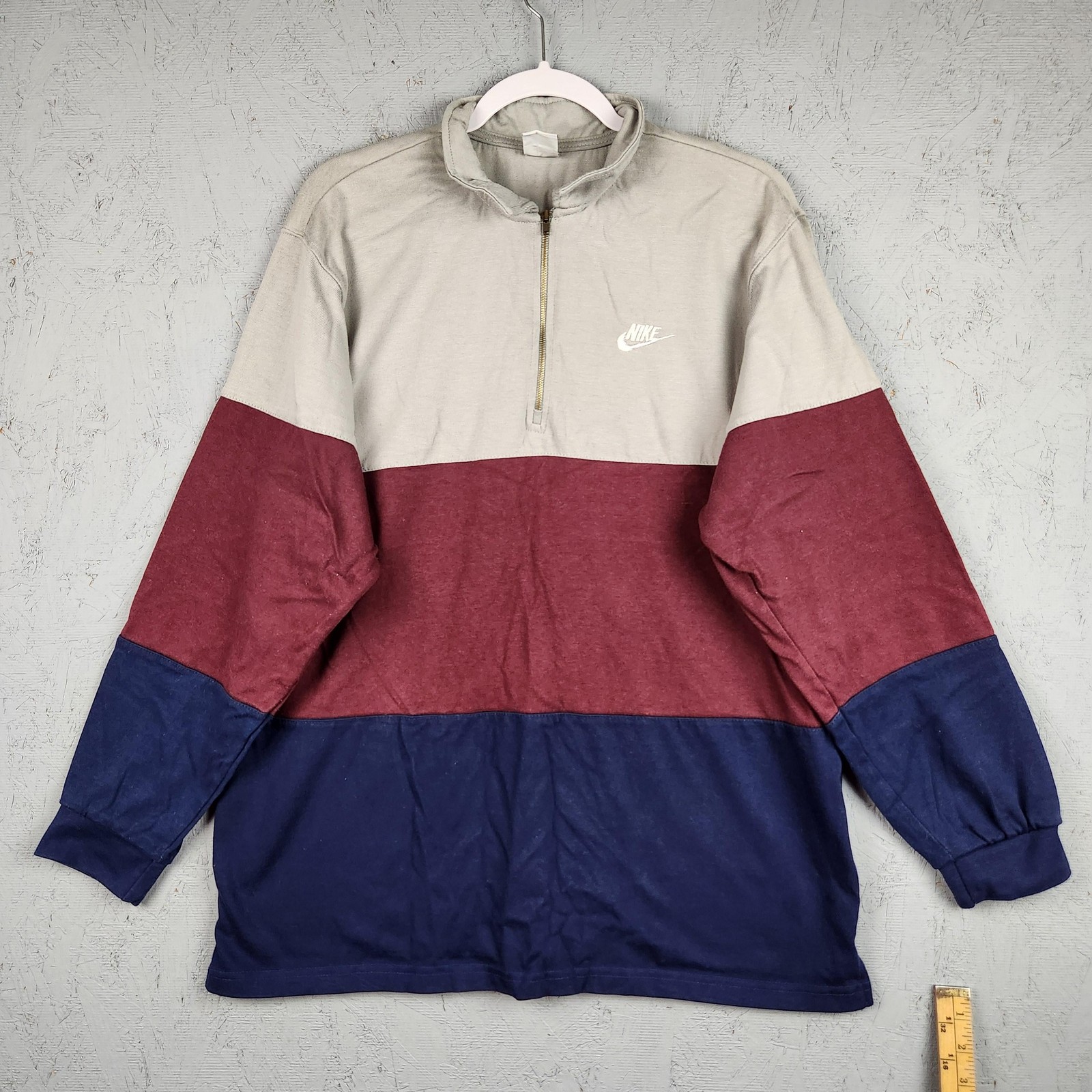 Nike Sweatshirt Mens Large Gray Maroon Navy Colorblock 1/4 Zip Pullover Preppy gallery