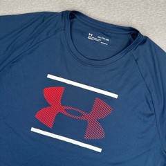 Under Armour Shirt Mens XXL Navy Blue HeatGear Graphic Logo Loose Fit Training