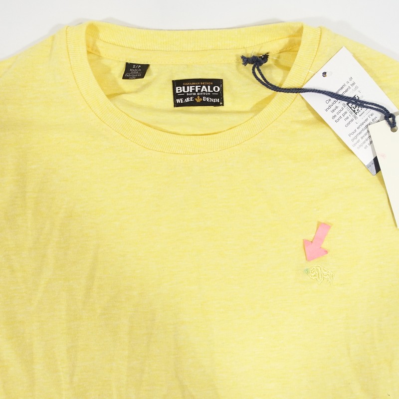 BUFFALO DAVID BITTON YELLOW SMALL EMBROIDERED LOGO TEE TSHIRT MENS DEFECT gallery
