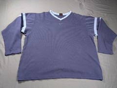 Vintage Nike Shirt Mens XL Blue Ringer Distressed Long Sleeve Workout Gym V Neck