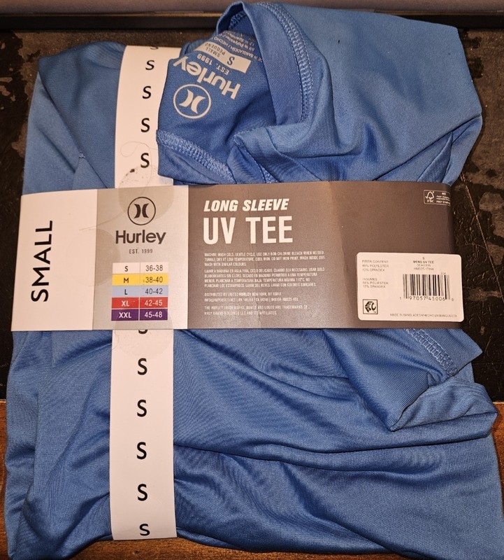 New Hurley Men's Long Sleeve UV Tee Size Small 36-38 UPF 50+ Sun Protection Blue gallery
