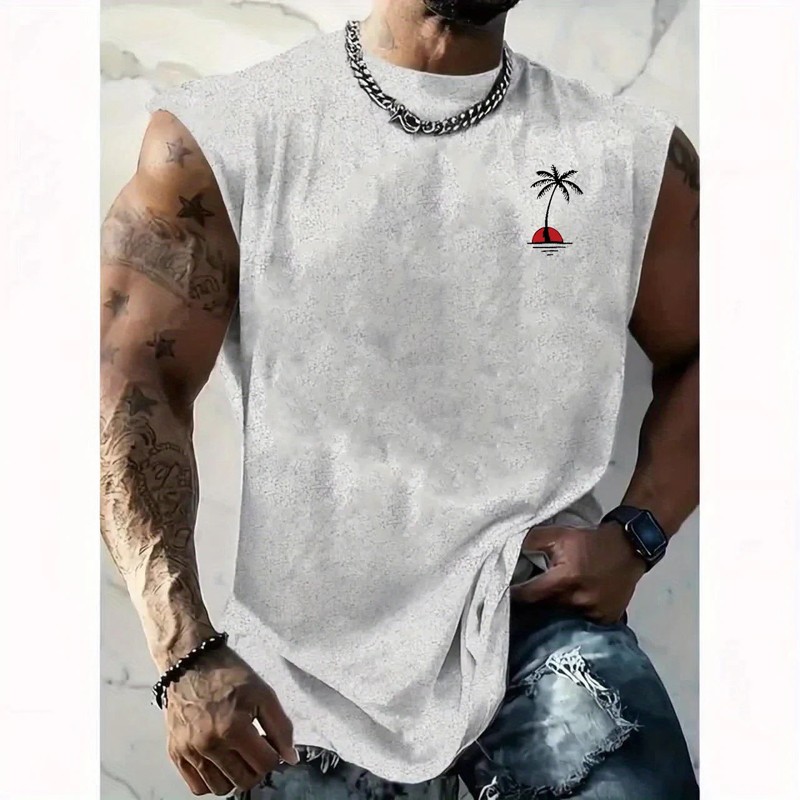 Men's Summer Leisure Sports Fitness Loose Coconut Tree Pattern Printed Comfortab gallery