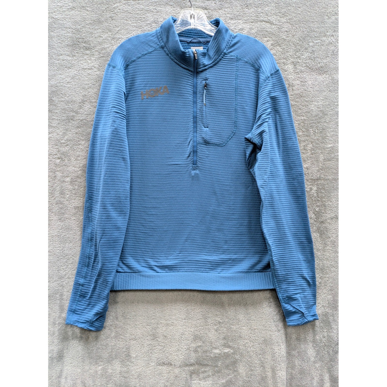Gorpcore 1/4 Zip Pullover Mens Large Hoka One One Blue Textured Grid Fleece gallery