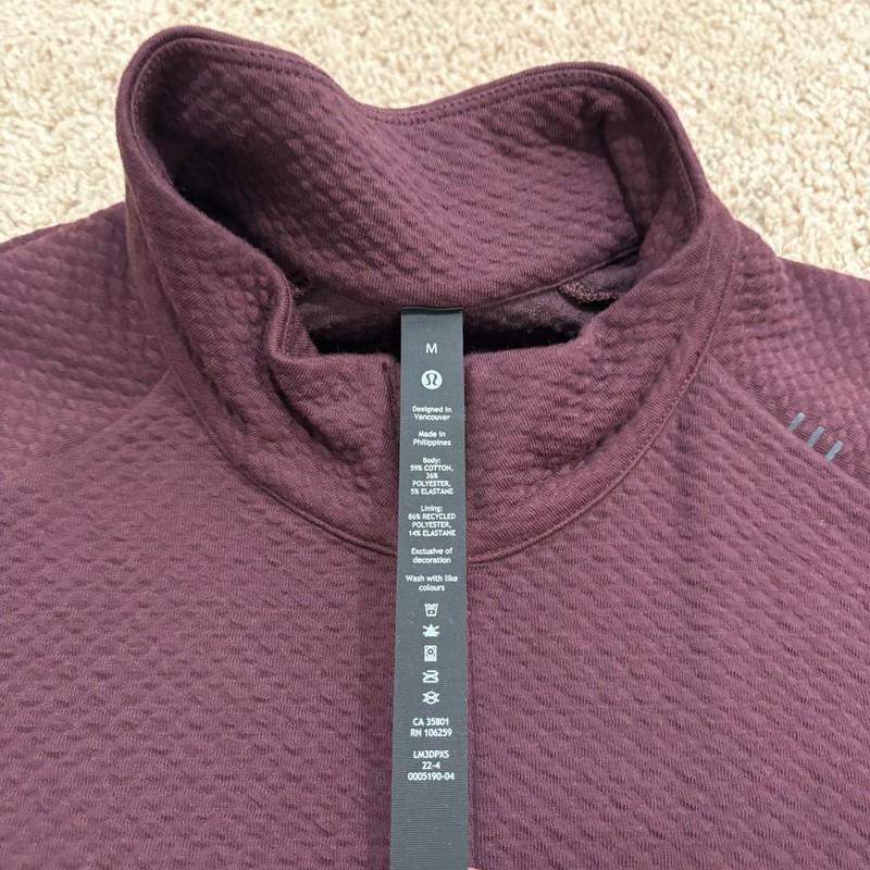 Lululemon At Ease 1/2 Zip Pullover Men’s Medium Maroon Textured Knit NEW gallery