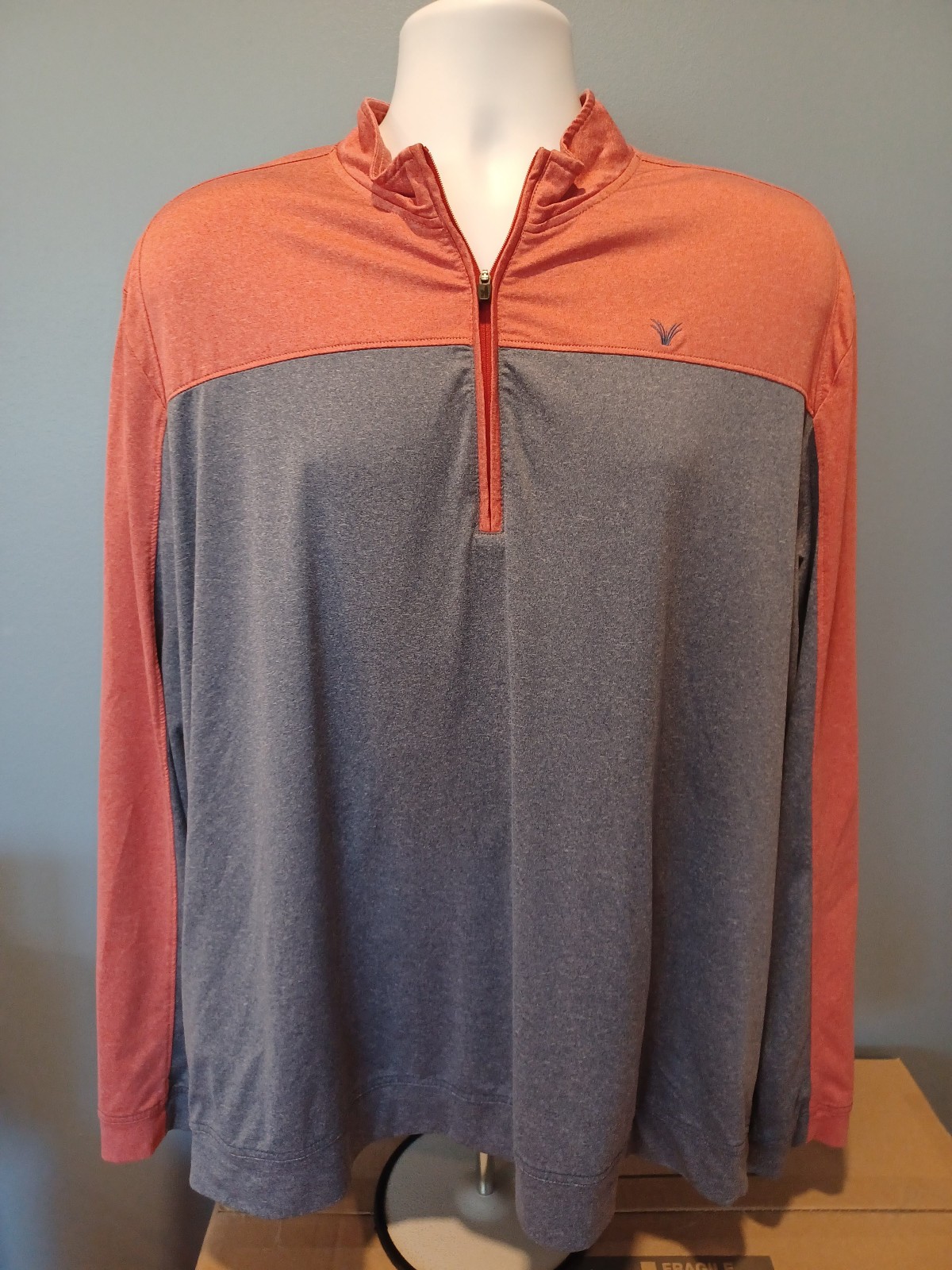 johnnie-O Men’s 1/4 Zip Performance Pullover Two-Tone Rust Red / Gray Blue 2XL gallery