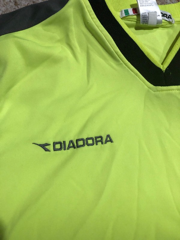 Diadora V- Neck 100% Polyester Long Sleeve Fluorescent Yellow Black/Gray Size gallery