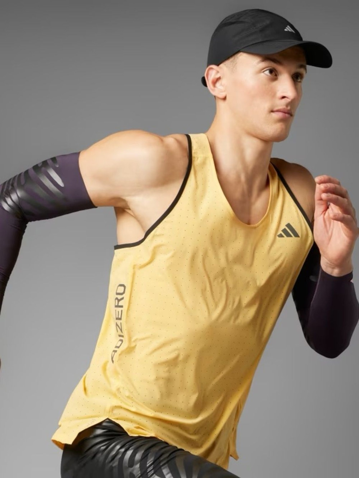 adidas ADIZERO Reflective Yellow Performance Running Singlet Black Trim Small gallery